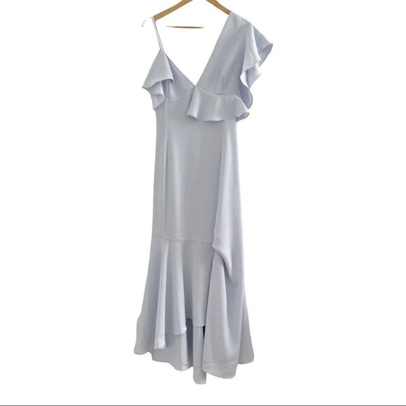 Adeam Asymmetric Ruffled Crepe Midi Dress  in Sky Blue - Picture 7 of 10